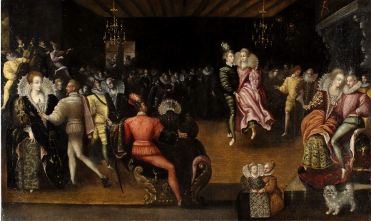 Anonyme, scène de bal, dit Bal à la cour des Valois, fin du XVIe siècle. Huile sur toile. H.94 ; L 155. Blois, Musées du château, inv 873.3.2.