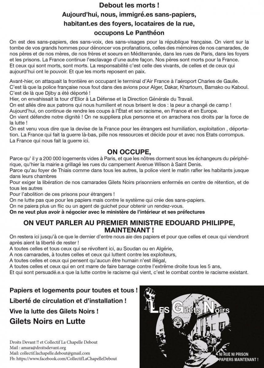 Communiqué de presse des Gilets Noirs